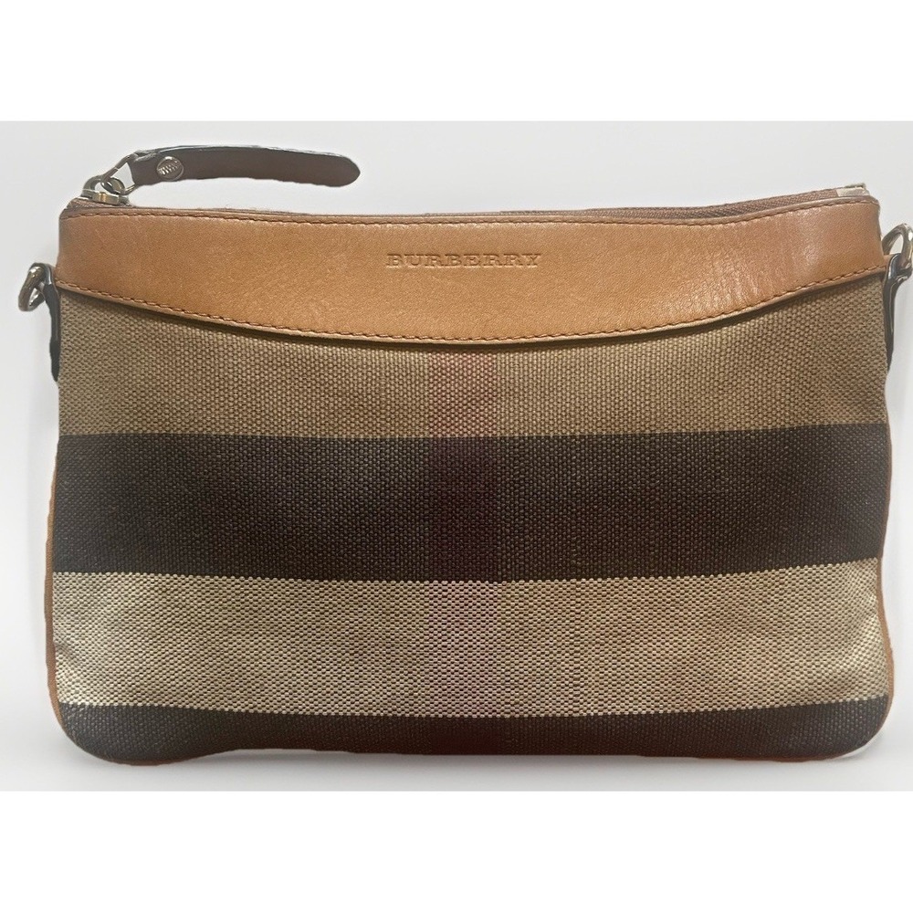 Burberry Nova Check Crossbody Pouch Peyton Bag Brown Canvas Leather Authentic